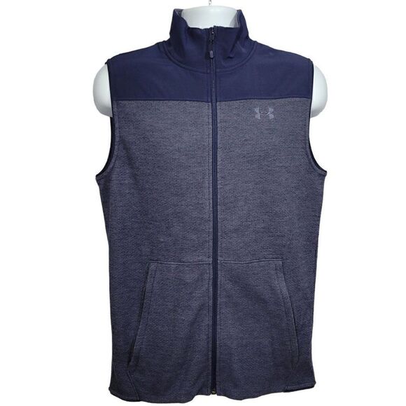 Under Armour Mens Small Fleece Specialist Vest Grid Blue Full Zip Pockets NEW - Picture 1 of 16